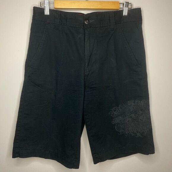 nobo- Black Flat Front Shorts w/Grey Text on Leg - Picture 1 of 2